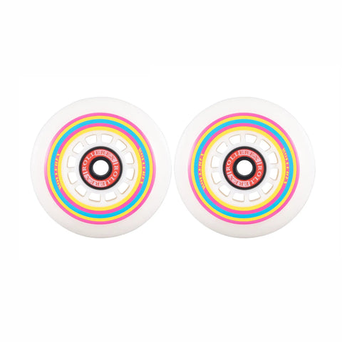 Lollipop Boardwalk Inline Skate Wheels 2 Pack 85A Polyurethane Indoor Outdoor Grippy 72mm Roller Blade Wheels shown front view