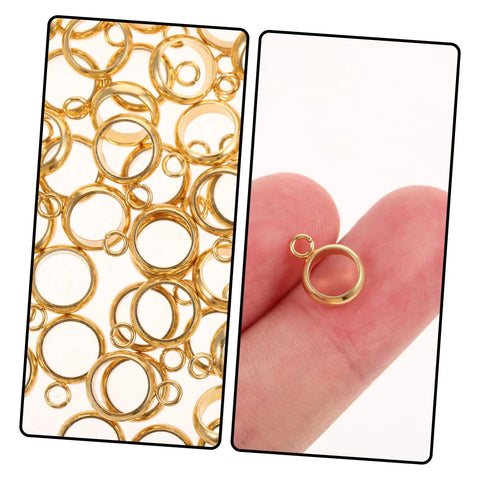 Top Shelf Go To Diy Jewelry Making Kit Featuring Stainless Steel Bail Bead Jump Rings And Polished Chrome Spacer Links for gold bail beads shown, detailed close-up.