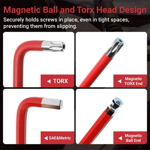 28 Piece Magnetic Allen Wrench And Torx Set With Long Arm Hex Keys In Metric SAE And Star T10 To T50 Torque Handle Ball End CRV Steel Perfect For Bike Repair Automotive And Home DIY, magnetic Torx and ball ends