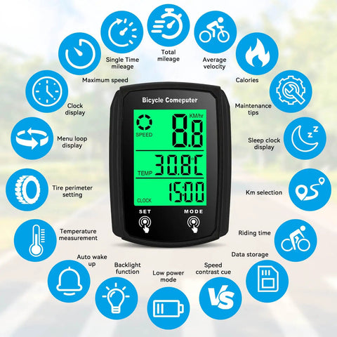 Wired Bike Computer With Touch Sensor For Road, Mountain And Folding Bikes, Waterproof Bicycle Speedometer And Odometer Displaying Speed In MPH And KMH On A Big Digital LCD Screen With Auto Wake Up Ride Ready