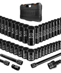 Forty Five Piece One Half Inch Drive Metric Socket Set With Deep And Shallow Sockets Nine Through Thirty Two Millimeters Extensions