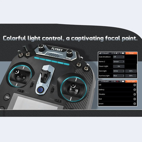16 Channel OpenTX RC Transmitter With Dual Band 2.4G And 900MHz Hall Effect Gimbals control panel close-up with screen display