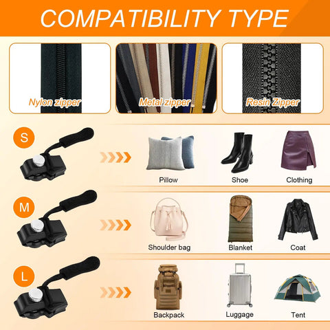Compatibility of Universal Zipper Repair Kit With 12 Sliders In 3 Sizes Black Zipper Replacement Set with various items and zippers
