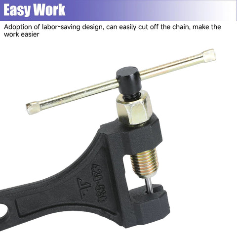 Motorcycle chain breaker tool (CILOYU) with T-handle, black body, brass screw for 420–530 chains.
