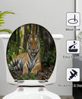 Round Tiger portrait Toilet Seat with durable resin, featuring a tiger design, installed in a modern bathroom setting.