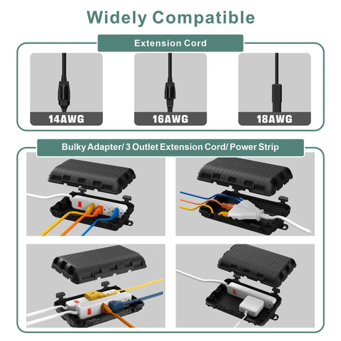 Rugged Weatherproof Outdoor Electrical Box With 9 Cable Entry Ports IP54 Waterproof Cord Cover for power strips and outlets