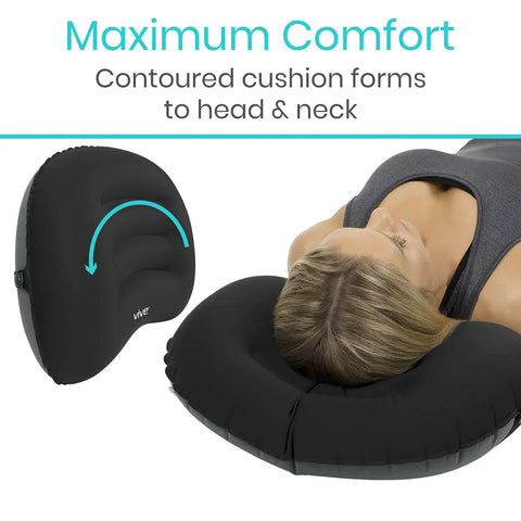 Vive Inflatable Lumbar Pillow For Car Office Airplane Travel Comfort Adjustable Firm Neck Pain Sciatica Relief Compact Portable, contouring to head