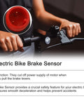 Electric Bike Brake Sensor Cut Off Power Kit With 2 Pin And 3 Pin Connectors 2A 2Y For Most E Bikes, shown with handlebar installation
