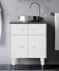 White Ceramic Round Kitchen Cabinet Knobs 10 Pack With Long And Short Screws for Drawers Cabinets on bathroom vanity