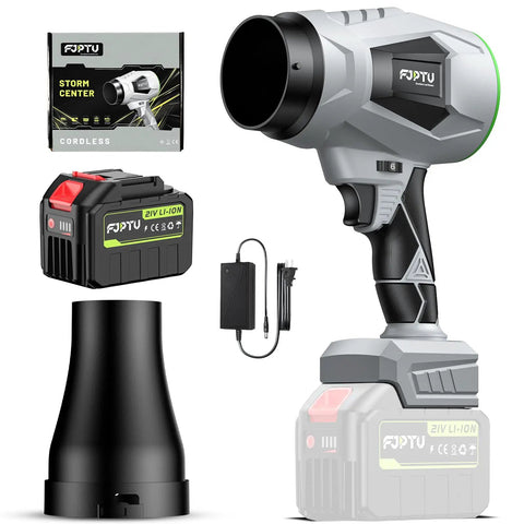 Cordless Leaf Blower Handheld Turbo Jet With Adjustable Lockable Wind Speeds, Lightweight Patio Cleaner, Includes Battery and Charger, Grey
