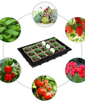 All In One Seed Starter Kit With Peat Pots 4 Pack Seed Starter Trays surrounded by images of plants and vegetables for germination