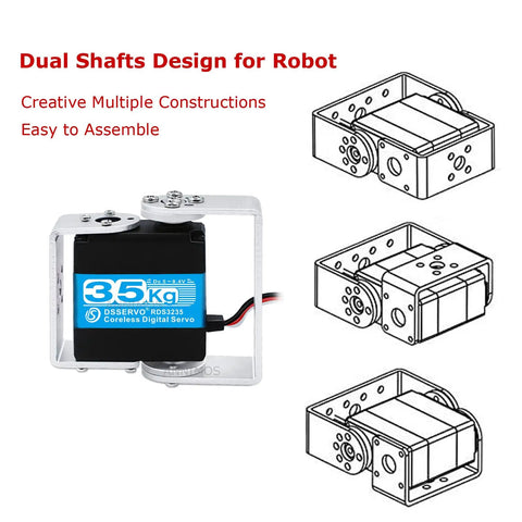 Badass 35Kg Robot Servo With Slick Coreless Motor And Hefty Stainless Steel Gears For Humanoid Arms Rc Mods And Ptz Cameras Featuring Rock Solid Mount Brackets For Your Next Build with dual shaft design and assembly diagram.