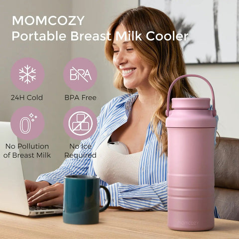 Portable 22oz Breastmilk Cooler Bag Keeps Your Stash Chill For Over 24 Hours On The Go with durable pink design.