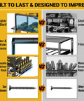 Comparison of Built Tough Power Tool Organizer Wall Mount For Garage And Workshop with features like high shelf and screwdriver rack.