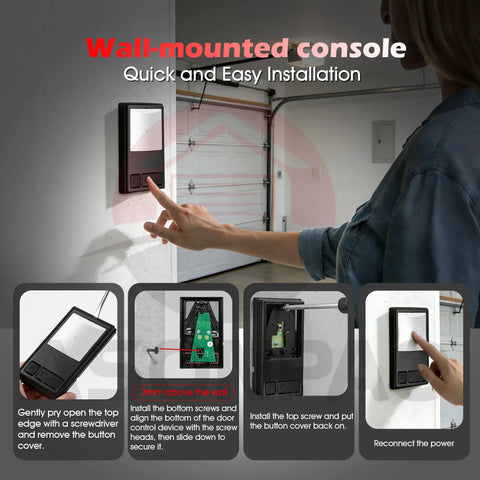 DIY Friendly Wall Mounted Garage Door Opener Control Panel for 1995-2011 Models installed on garage wall.