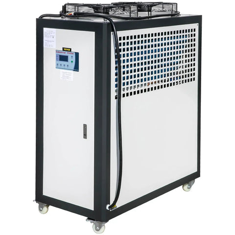 Air Cooled Water Chiller 5 Ton Portable Industrial Cooling Unit With 5HP Compressor 53L Stainless Steel Tank shown side view