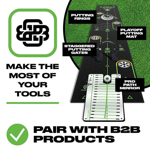 Golf Putting Rings Three Piece Set For Indoor And Outdoor Practice With Ramp Ring And Hole Reducers on mat