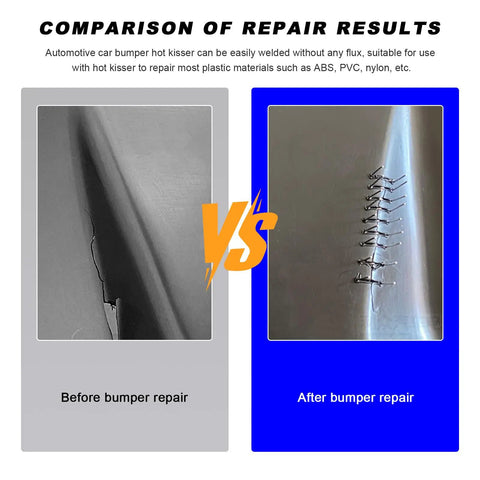 Comparison of bumper repair using Hot Staples Welding Rods Kit, 1000 Pcs Wave-Style Staples for Plastic Repair.
