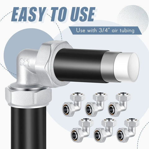 Six Pack Three Quarter Inch Elbow Air Piping Fittings Brass Nickel Plated For Shop Compressed Air Line System