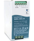 Heavy Duty Rock Solid 240 Watt 24 Volt 10 Amp Din Rail Industrial Power Supply For PLC Machinery viewed from the side showing terminals.