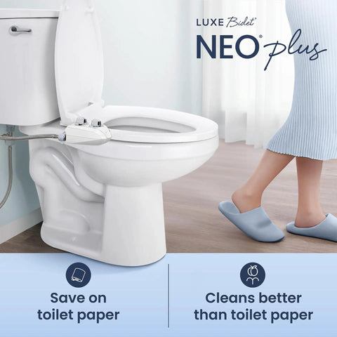 Neo 120 Plus Non Electric Bidet Attachment For Toilet Seat With One Nozzle, Patented Slide In Install, White in bathroom setting