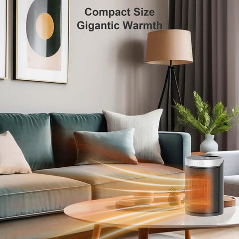 Portable Electric Space Heater With Thermostat And Remote, 1500W PTC Ceramic Quick Heat in modern living room setting