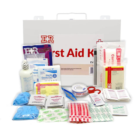107 Piece First Aid Kit For 25 People With Metal Case, OSHA Compliant Emergency Supply Set including bandages, antiseptics