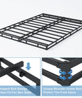 Rock Solid Heavy Duty 3 Inch Low Profile Full Size Box Spring Replacement Mattress Foundation With Built Tough Reinforced Quiet Steel Slats For Foam Or Hybrid Beds Handles 3000 Pounds showing U-shaped slot and round corner design.