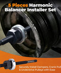 5 Piece Harmonic Balancer Installer Kit with Long Reach Adapters shown in engine installation setup
