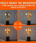Oversized Vintage LED Edison Bulb With 2200K Warm White Glow Dimmable 5W showing dimming levels from 0 to 100%