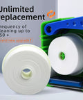 Cruiser optical fiber connector cleaner cassette reels; two white reels on blue and green housing.