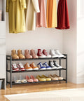 Space Saver Expandable Shoe Rack 18.5 To 33 Inches Wide 3 Tier Metal Shoe Organizer displaying various shoes in room