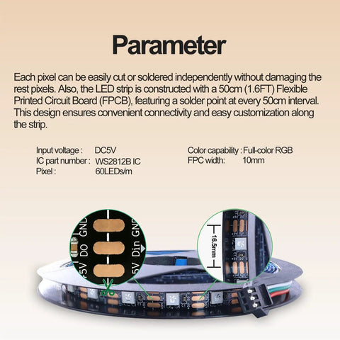 Close-up of 1 Meter WS2812B RGB LED Strip Light Bundle With USB Controller and Extension Cable for Bambu Lab X1 P1P P2S H2D