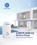 Self Powered Wireless Doorbell No Battery Needed Easy Plug In Cordless Chime with 1300ft Range shown outside modern home
