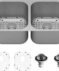 32-Inch Undermount 18-Gauge Stainless Steel Kitchen Sink Kit With 50/50 Double Bowl, T304 Stainless, 18/10 Chrome Nickel