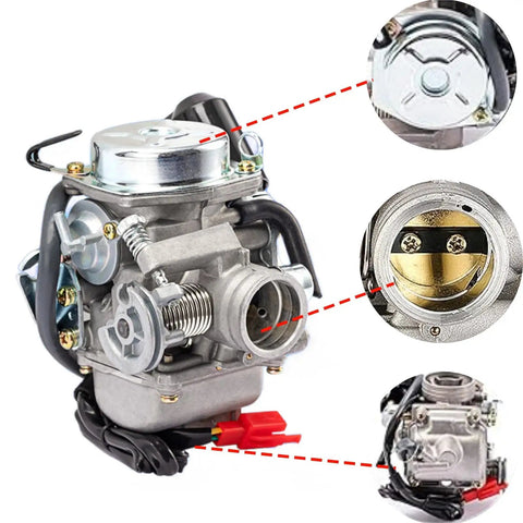 Beefed Up 24mm 150cc Carburetor Kit For Scooters And Go Karts 4 Stroke Engine With Starter Solenoid Fits 152QMJ 157QMJ