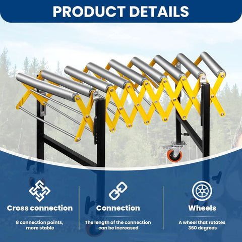 Heavy Duty Adjustable Roller Conveyor With Expandable Flex Deck And Smooth Glide Wheels Built Tough 660 Lb Capacity for stable cross connections.