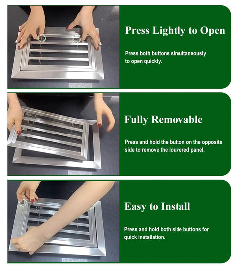 Heavy Duty Removable Access Panel With Detachable Hatch And Louvered Gable Vent For House Wall Or Workshop Stainless Steel 26x35 Inch installation process with instructions.