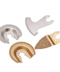 Pro Grade 4 Piece Oscillating Saw Blades Set with carbide segment for grout, ceramic tile, and masonry grinding on white background