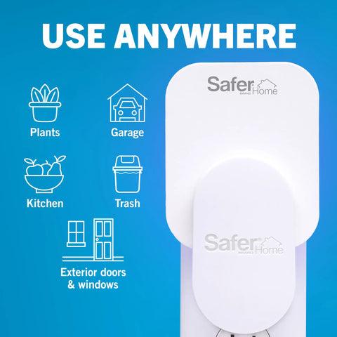 Heavy Duty Plug In Insect Trap For Indoors, mounted on wall near icons for various uses in home settings.
