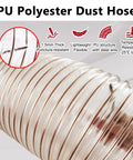 Built Tough Flexible Dust Collector Hose Featuring Puncture Resistant Walls And Snug Seal Clamp For No Fuss Heavy Duty Woodshop Smoke Extraction Work, 1.5mm thick polyester duct.