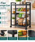 Portable Storage Rack With 4 Tier Shelving And 3 Side Wire Baskets A Real Deal Heavy Duty Cart That Delivers Big Time For Hassle Free Garage Pantry Organization Setups in kitchen with veggies and snacks.