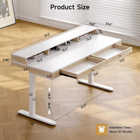 Sit Stand Desk With Drawers And Shelves 47 By 23.6 Inch Electric Height Adjustable Standing Desk With Storage Memory Presets