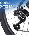 Rear Derailleur RD TZ31A 6/7 Speed Direct Mount And Hanger Mount for mountain bike and road bicycle, attached to wheel.
