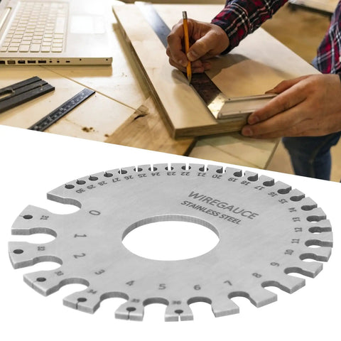 Pro Grade Stainless Steel Round Hole Diameter Gauge For Wires And Rods, Precision Measuring Tool in woodworking setting