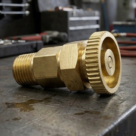 Fuel Bleeder Valve For Injector Pump Replacement, Engine Compatible Part 6598102, brass metal valve on workbench