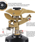 Close-up of Heavy Duty Tripod Sprinkler Head Kit with 360 Degree Coverage, zinc alloy construction, and adjustable settings.