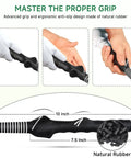 Click Stick Golf Swing Training Aid With Arm Band And Wrist Strap For Inertia And Swing Rhythm Practice Weighted Trainer With Comfort Grip To Build Strength Fix Casting And Develop Consistent Snappy Tempo And Grip Habits, showing ergonomic natural rubber grip and dimensions