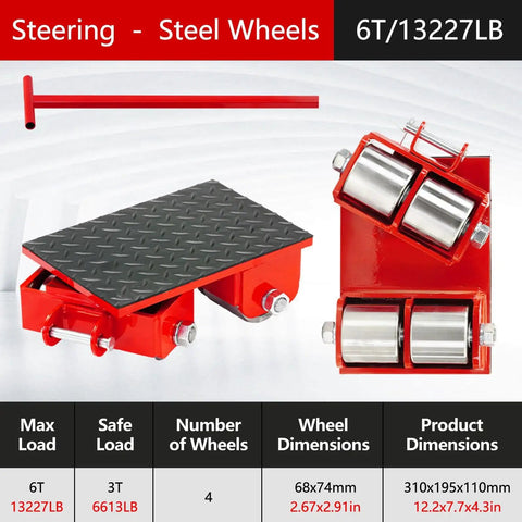 Beefy 4 Wheel Heavy Duty Machine Skate Dolly Set For Industrial Moving 13227 LB Load Capacity Steel Wheels