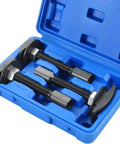 Rear Axle Bearing Puller Kit with Three Size Adapters for Semi Floating Axles in blue case, tools arranged neatly.